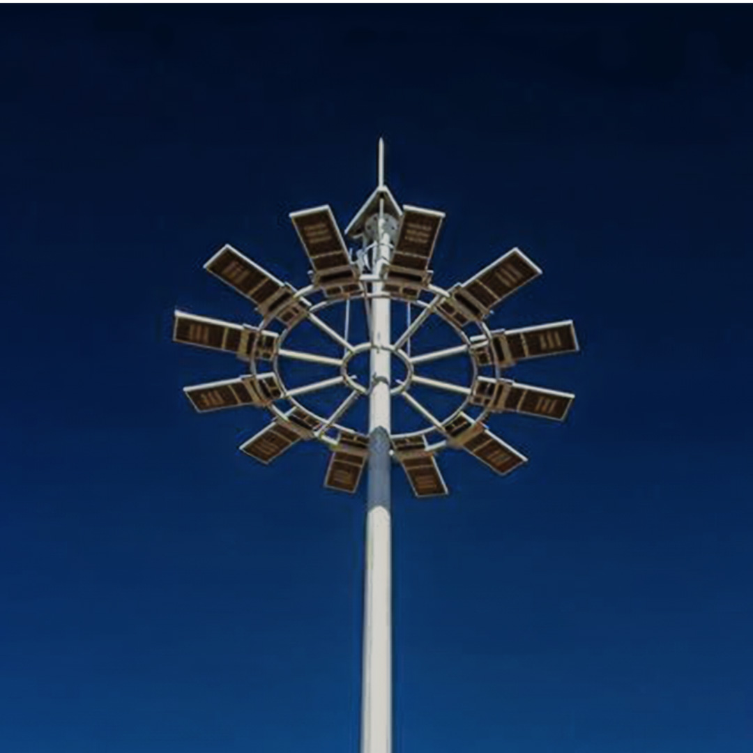 ENDD solar masts illuminating a large commercial parking lot, showcasing a successful project.